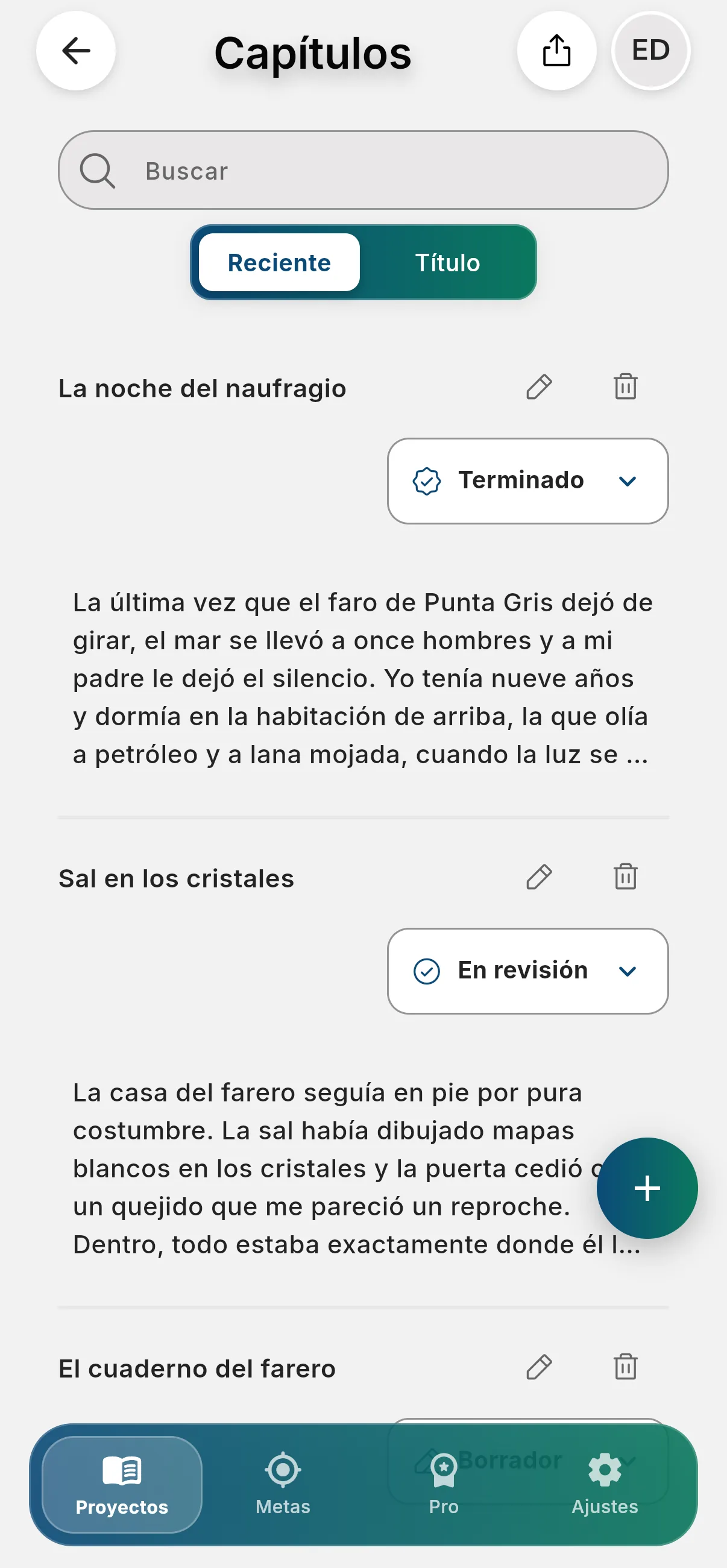 Vista de capítulos de Other Twist en el móvil