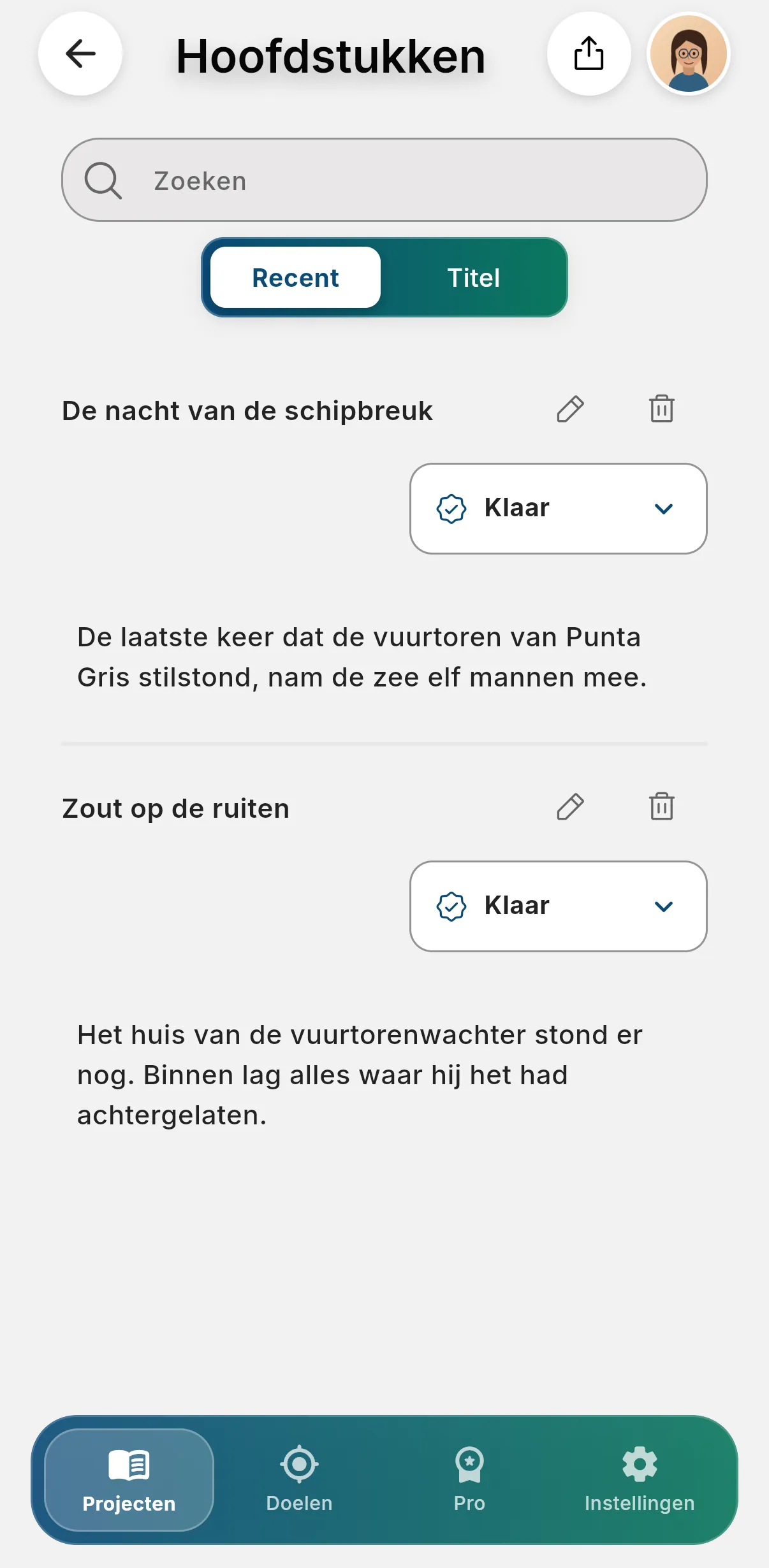 Hoofdstukkenweergave van Other Twist op mobiel