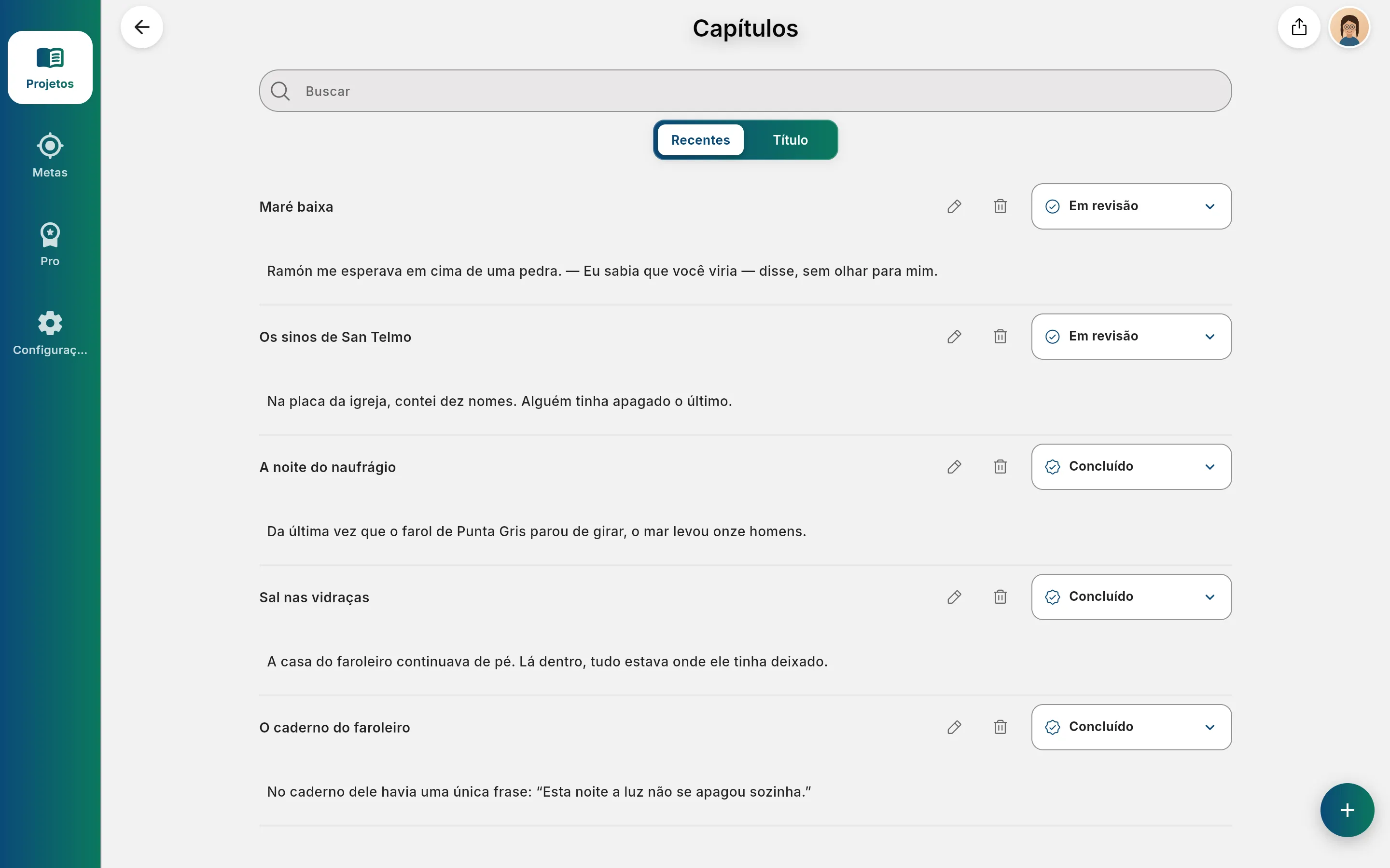 Tela de capítulos do Other Twist no computador