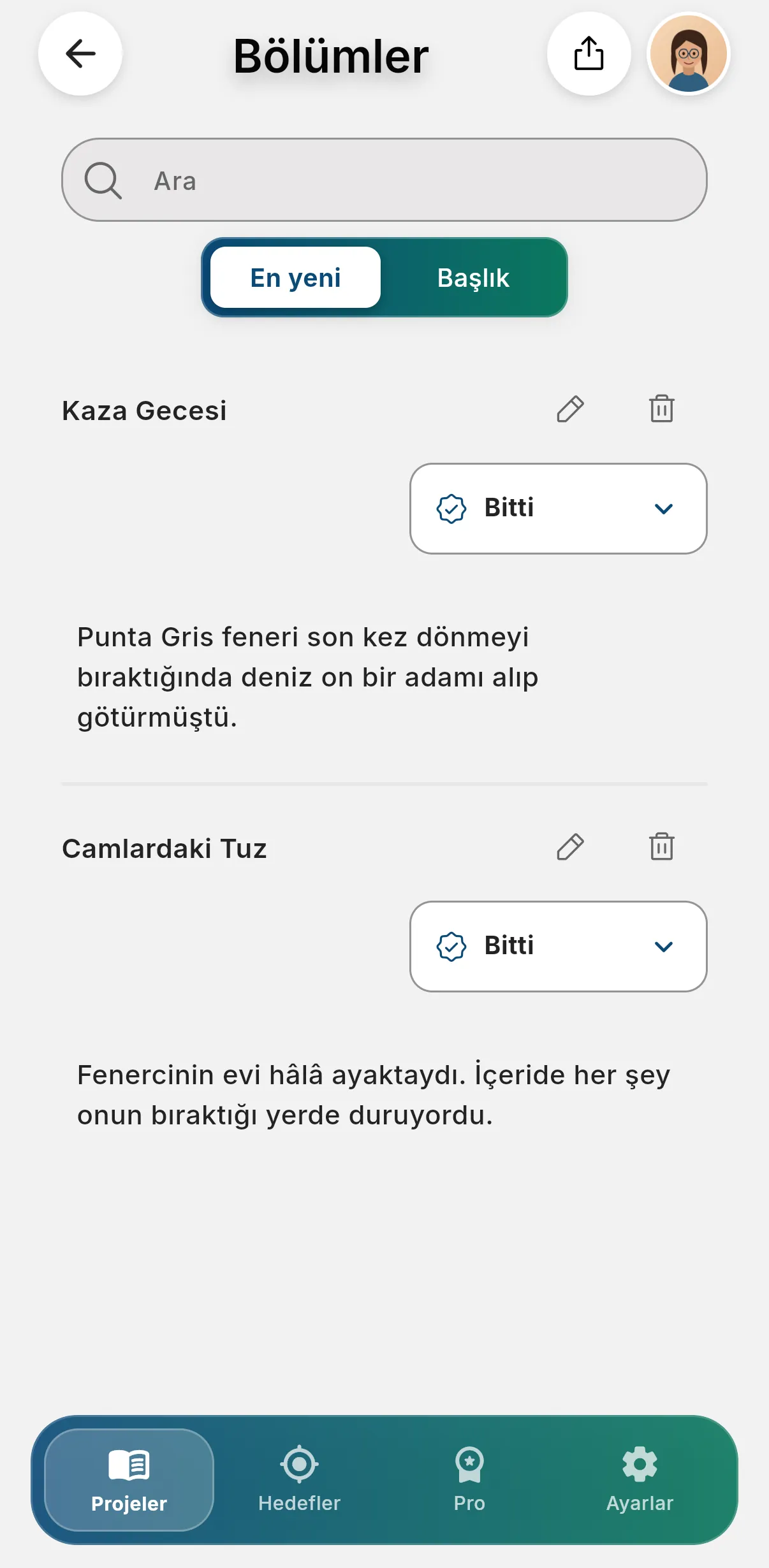 Mobilde Other Twist bölümler görünümü